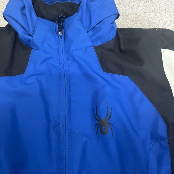 Spyder Hooded Outdoor Jacket,  Boys Size 14 Blue, Black, and White Ski Jacket - Picture 3 of 12